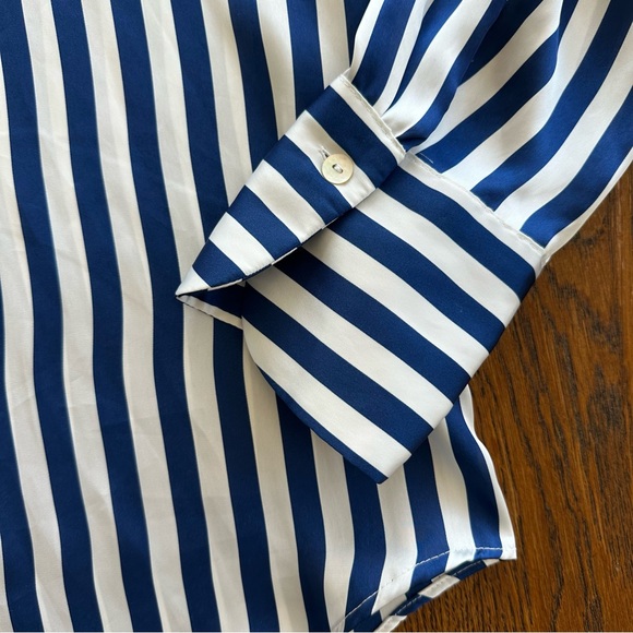 Zara Blue and White Striped Satin Effect Button Up Down Shirt Summer Casual - Picture 3 of 9